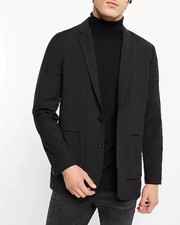 New Express Slim Black Wool-Blend Modern Tech Blazer 38R Retail 248