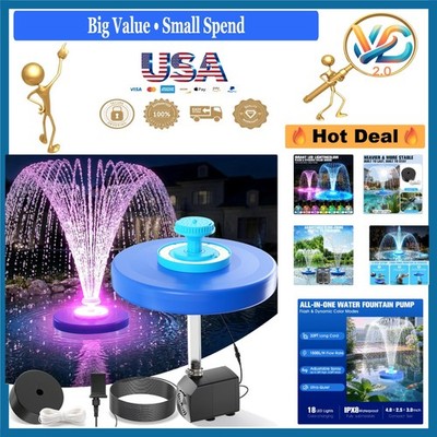 Large Blue Pond Fountain with LED Lights, Floating Water Aerator, 24/7 Stable...
