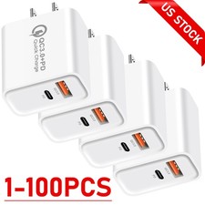 US 20W USB+Type-C Power Adapter AC Home Wall Charger US Plug Wholesale Bulk Lot