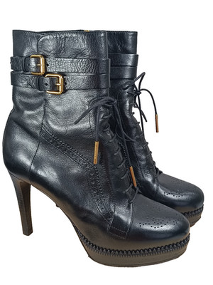 Burberry Damen Schwarz Leder Brogue Plateau Stiefeletten Schnürer Gr.39