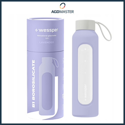 Trinkflasche 0,5L Glas Wessper B1 BOROSILICATE Lavender mit Silikonetui BPA-frei