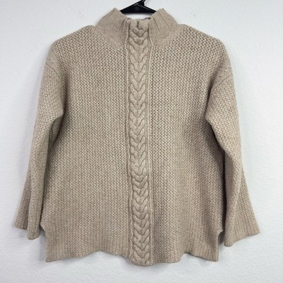 Escada Sweater Women 38 Beige Silk Cashmere Cable Knit Mock Neck Luxe Minimalist