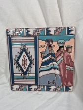 Gale TU-OTI's Earthtones Hand-Glazed Kiln-Fired Tile Native American Women Theme