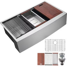 36 In. Farmhouse Kitchen Sink, Top Mount Single Bowl Basin, 304 Stainless Steel