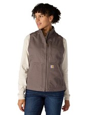 Carhartt Women's Washed Duck Mock Neck Vest, Taupe Gray, Large