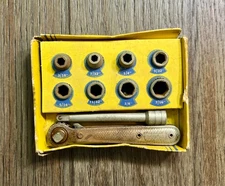 Vintage Oxwall Tools 10pc Flat Ratchet Socket Set 1/4" Drive Extension Made USA
