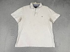 Tommy Hilfiger Polo Shirt Men Large White 100 Cotton Short Sleeve READ