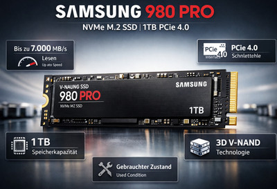 Samsung 980 PRO NVMe M.2 SSD 1TB Interne SSD (MZ-V8P1T0)  PCIe 4.0 Festplatte