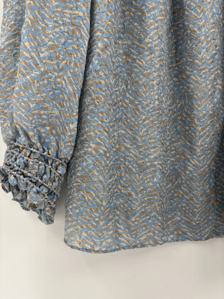 Blusa Lafayette 148 Paley para mujer pequeña azul mangas 3/4 mezcla de seda cuello barco Foto 4 de 4