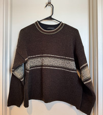 CUTE Womens Metropolitan View LG   Brown Striped Pullover Crewneck Sweater