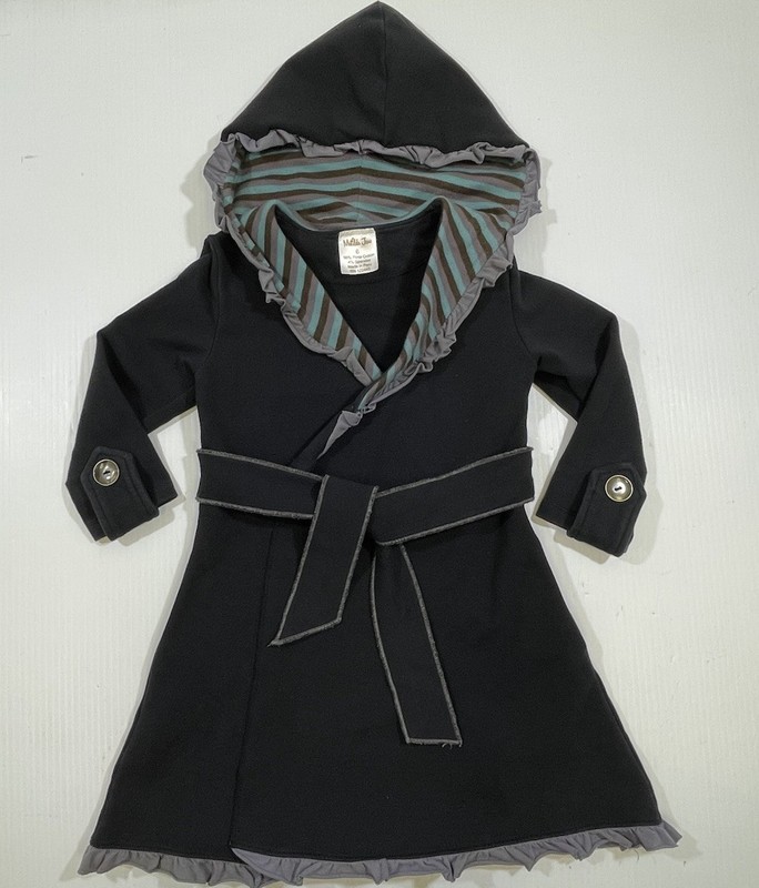 Matilda Jane Girls Black Pima Cotton Ruffle Trim Hooded Wrap Willow Jacket 6