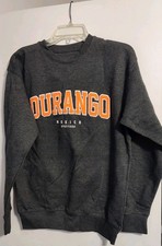 Sudadera Durango México-UNISEX-Gris Oscuro con Letras Naranja-Adulto Talla Pequeña