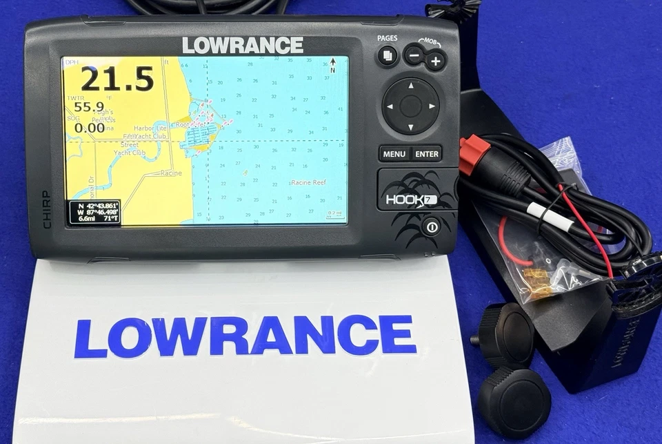 Lowrance Gancho 7 CHIRP GPS Plotter FishFinder Pantalla con Cubierta y Soporte Foto 3 de 4