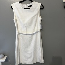 Nine West White Linen Blend Belted Sheath Dress Women’s Size 6 Classic