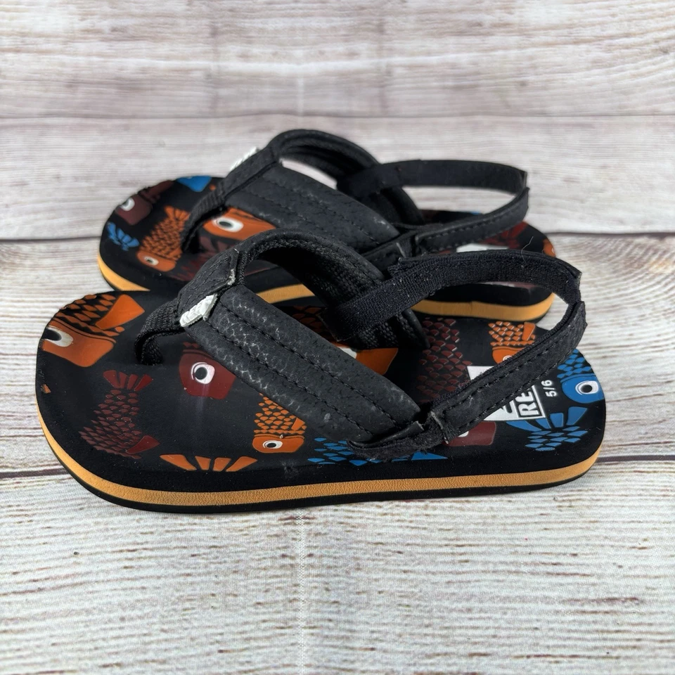 Zapato Sandalia REEF Chancla con Correa Trasera Niño Pequeño Talla 5/6 Estampado de Peces Foto 3 de 4