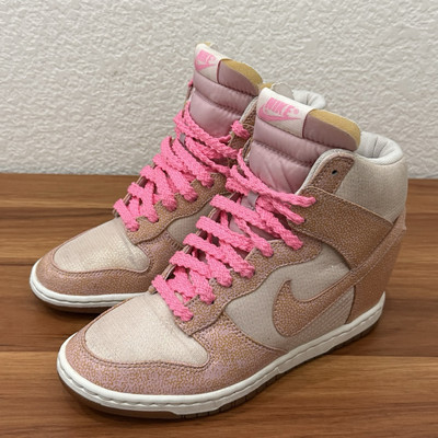 Vintage NIKE 543257 Dunk Sky Hi Desert Sand Gum Pink Hidden Wedge Sneakers Siz 7