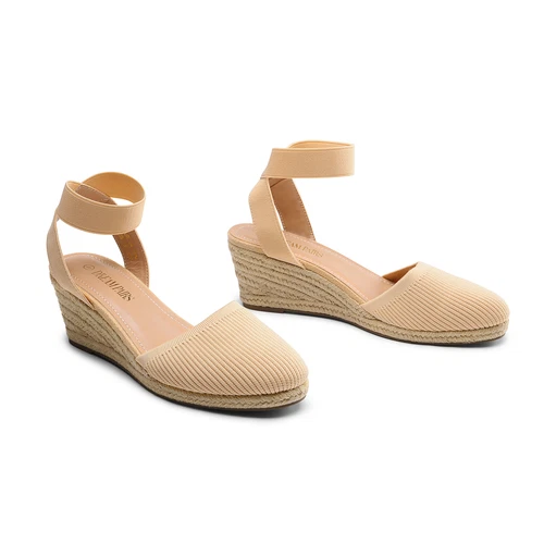 Damenschuhe Espadrilles Keilabsatz elastische Knöchelriemen eng anliegend elegante Schuhe - Bild 31 von 38
