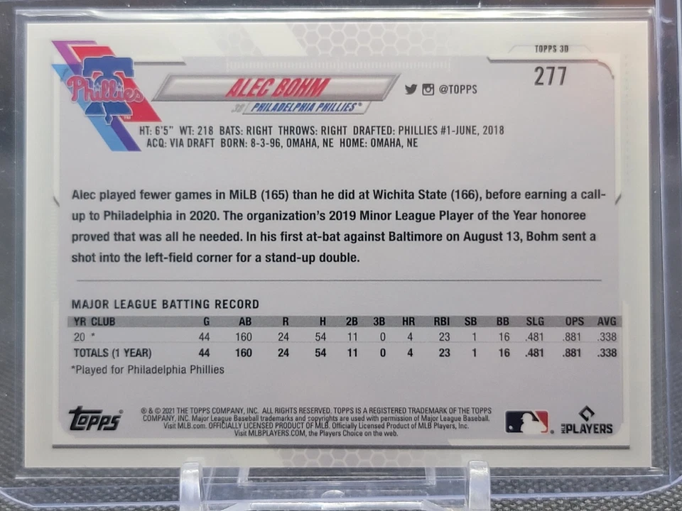 2021 Topps Baseball 3D #277 Alec Bohm Rookie Card SP On Demand Set RC - Image 2 of 2