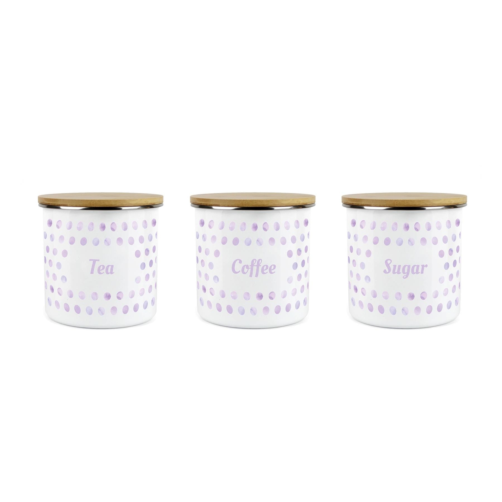 Polka Dots Tea, Coffee & Sugar Canister Set - Lilac Spotty Medium Storage Jars