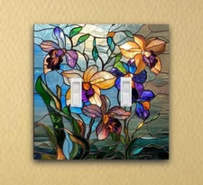 Stained glass Orchid Wall Plates outlet cover home decor light switch plate 00