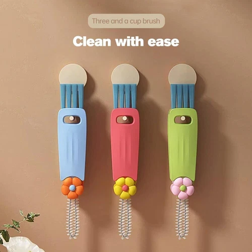 3X 3in1 Tiny Bottle Cup Lid Detail Brush Multi-Functional Crevice Cleaning Tool - Picture 7 of 15