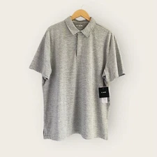 01.ALGO Performance Polo Shirt Mens XL-SHORT Gray Stripe Stretch Quick Dry UPF