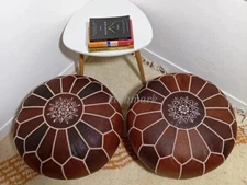 Pouffe Moroccan Leather Brown Ottoman Handmade Footstool Pouf Genuine Boho
