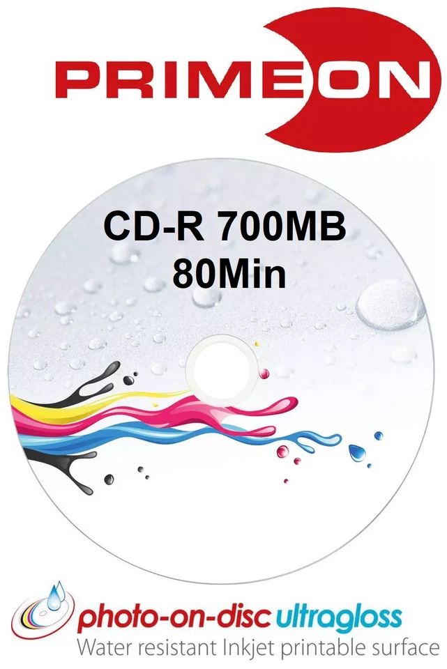 200 PRIMEON CD-R photo on disc ultragloss glossy full Printable 700Mb 80Min 52x - Bild 2 von 4