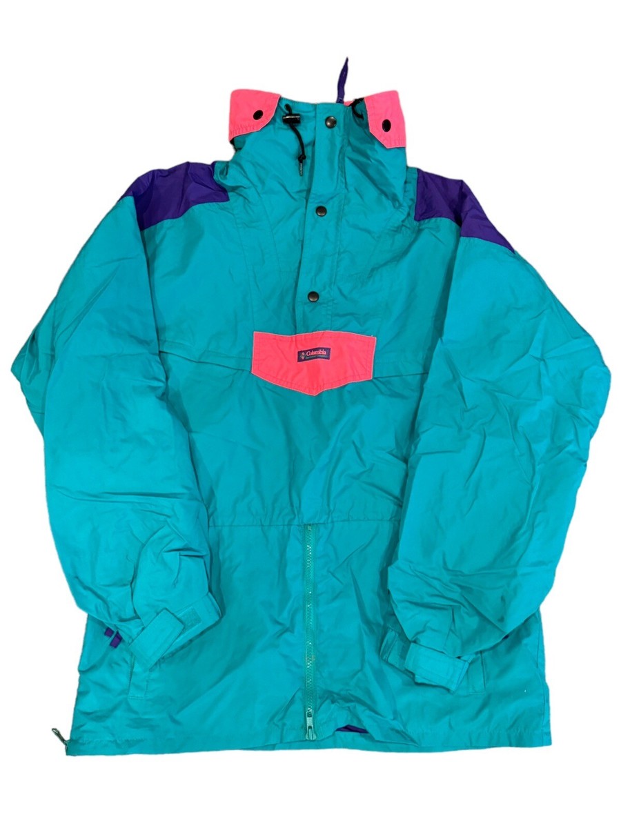 Vintage レア Columbia Anorak Ski Jacket Vintage Columbia 90s 80s Mens Medium Teal Purple Neon 1/4 Zip