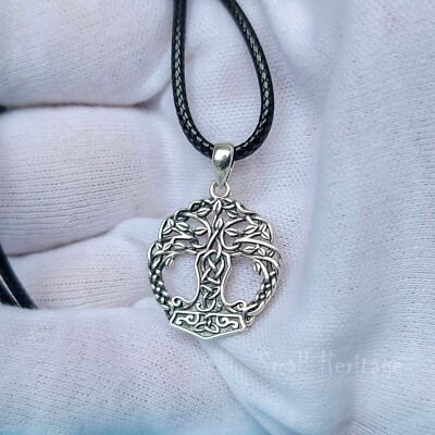 Yggdrasil Necklace Mjolnir 925 Sterling Silver Tree of Life Viking Pendant 