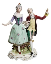 Antique Dresden Gemany Hand Painted Dancing Couple Lace Porcelain Figure