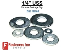 1/4" USS Flat Washers Grade 2 Steel Zinc Plated .734OD (Choose Pkg Quantity)