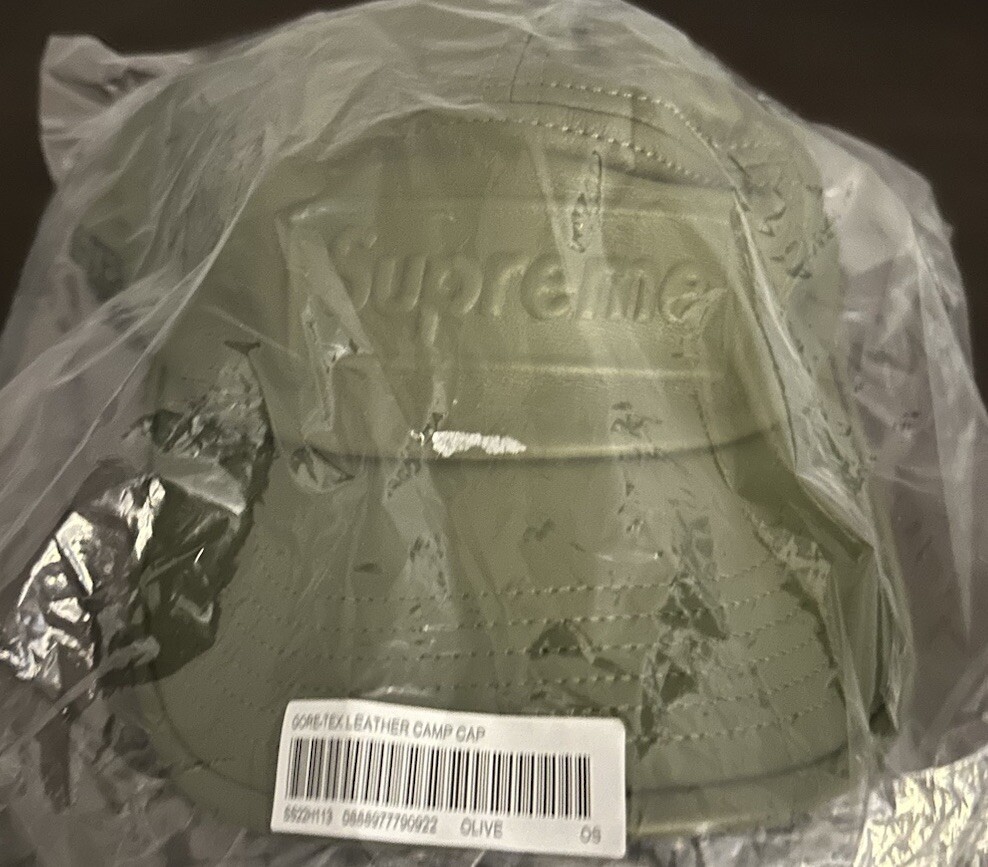 New SUPREME Green Olive Goretex Leather Camp Cap SS22 NWT Rare