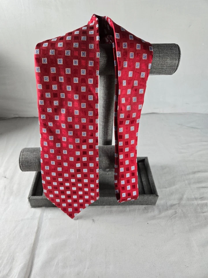 Corbata clásica de seda a cuadros roja blanca formal Nautica para hombre talla única Foto 4 de 4