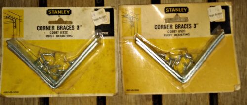(2) Stanley Rust Resisting Corner Braces, 3-Inch, Zinc Plated, 4 PCS NOS - 第 1/1 張圖片