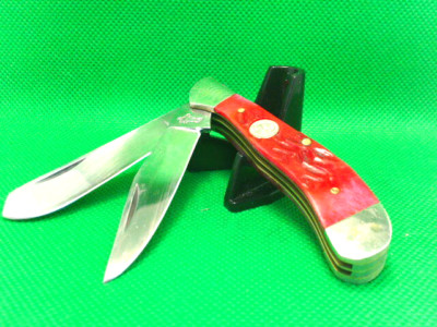 Pocket Knife Saddlehorn Trapper Red Bone Handles 2- 440 Stainless Blades, 3-1/4''