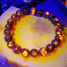 UV Glow Yooperlite Stretch Bracelet 8mm Natural Flamme Stone Night Party Healing