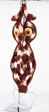 Vintage 1970s Knitted Macram  Yarn OWL Towel Holder Plastic Eyes and Nose 22.5"