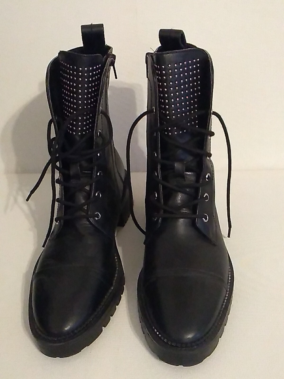 SAINT LAURENT Stivali moto ZARA stringati esercito combattimento pelle nera borchie argento taglia 40