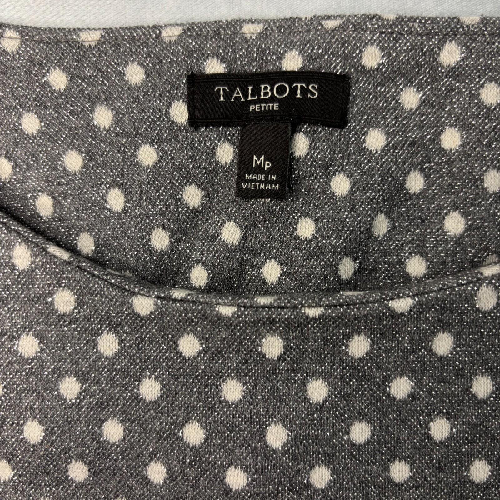 TALBOTS Petite Medium Silver Gray Pullover Polka … - image 3