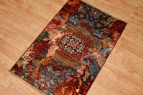 2 x 3 ft Blue Modern Mamluk Afghan Hand Knotted Abstract Medallion Small Rug - Picture 5 of 11