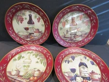 KIRKLAND HOME Set of 4 DIFFERENT Wine THEMED Bottles DECORATIVE 10.25" Plates