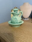 Avon Vintage Green Milk Glass Pitcher Rose Creamer Hard Stamped On Jar And Plate