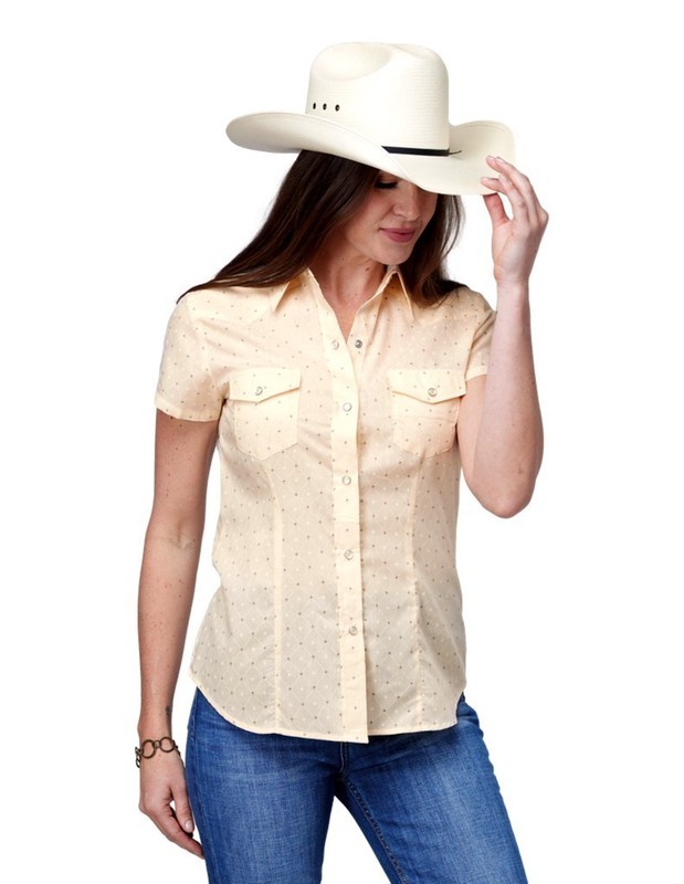 Roper Western Shirt Womens S/S Diamond L Cream 01-051-0019-4065 WH CLEARANCE