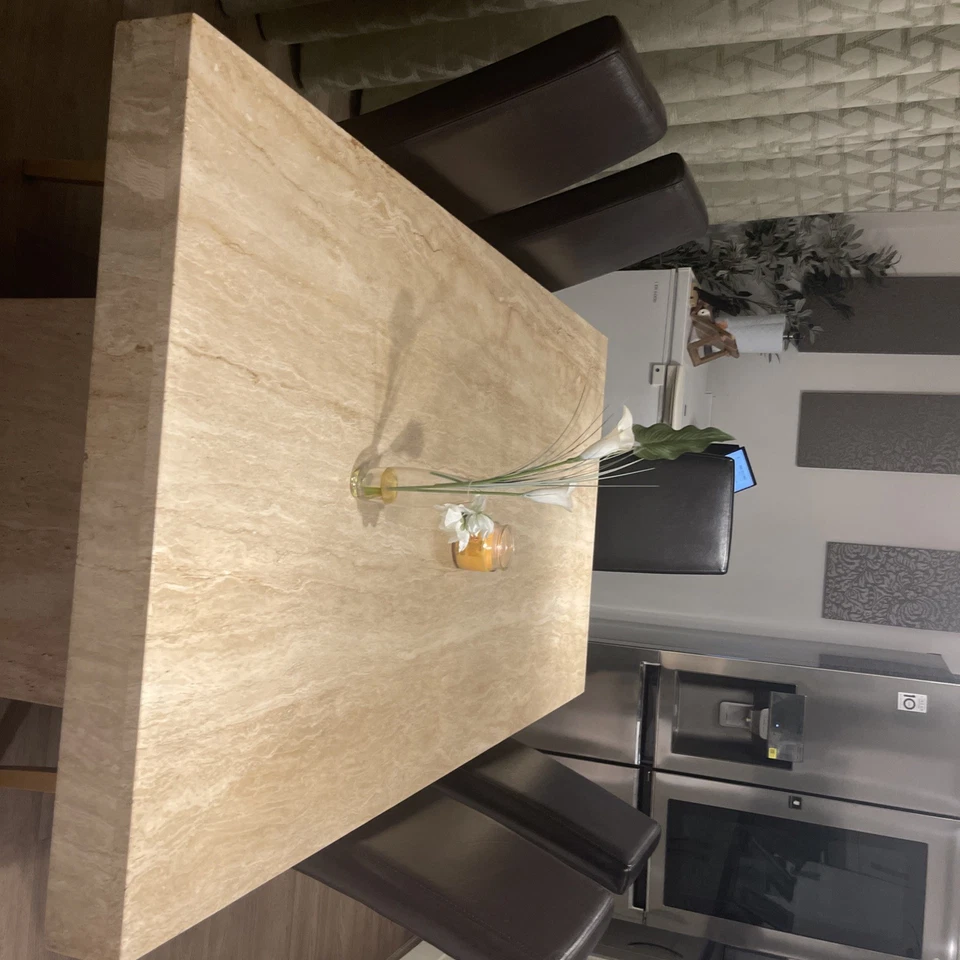 Marble Table And Leather Chairs - Image 4 of 4