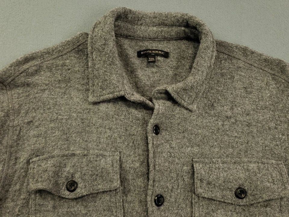Banana Republic Boulders Shirt Jacket Shacket Men's XXL Heather Gray Raton Wool - Image 2 of 4