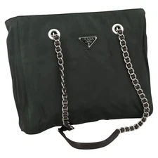 PRADA Chain Shoulder Bag Nylon Khaki Auth yk16918