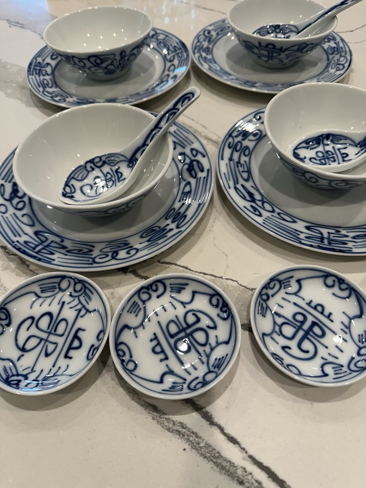 Vintage Asian Soup Bowl Dining Set Canton Express "Double Happiness"