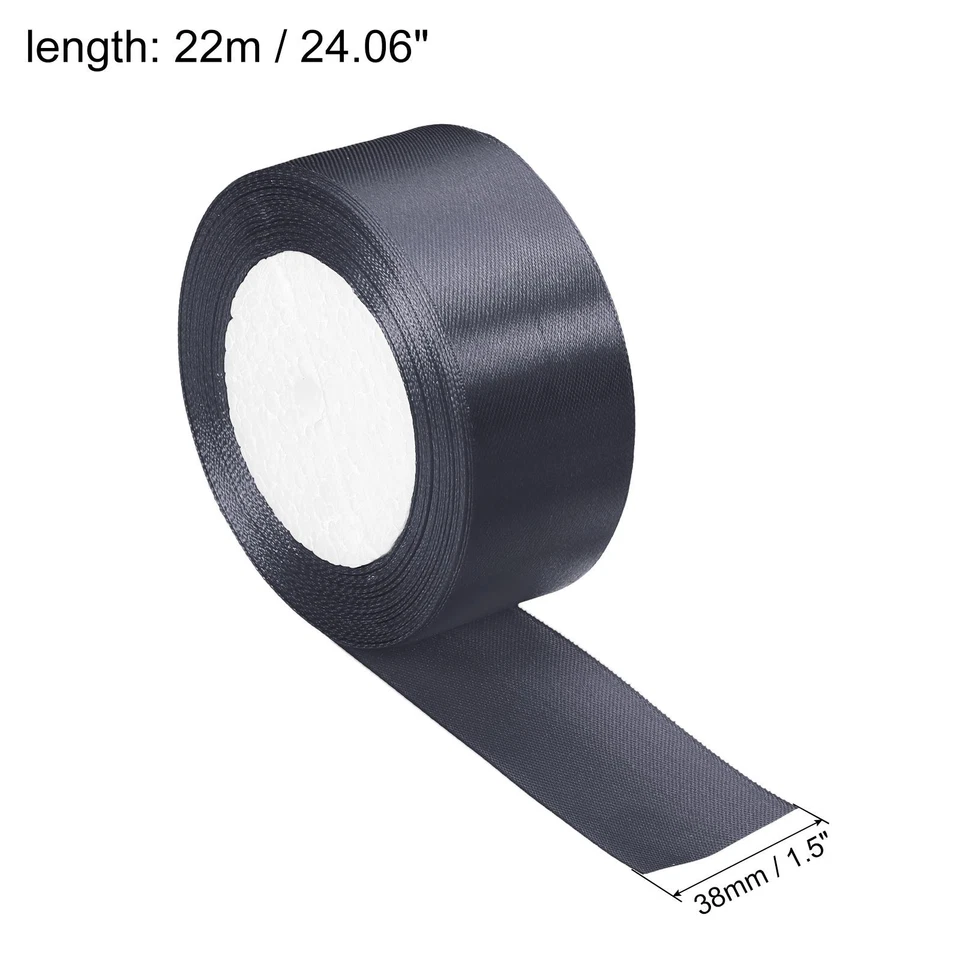 1.5" Wide 24 Yards Satin Ribbon Single Side Craft Roll Wrap Decoration Dark Gray - Image 2 of 4