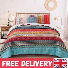 Vibrant Boho Striped Bedspread 220x240 cm with Pillowcases for All Seasons